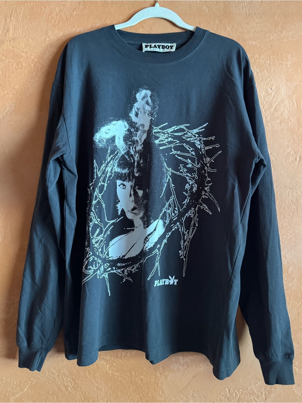 Playboy by PacSun Graphic Long Sleeve T Shirt Dark Gray Y2K Streetwear L